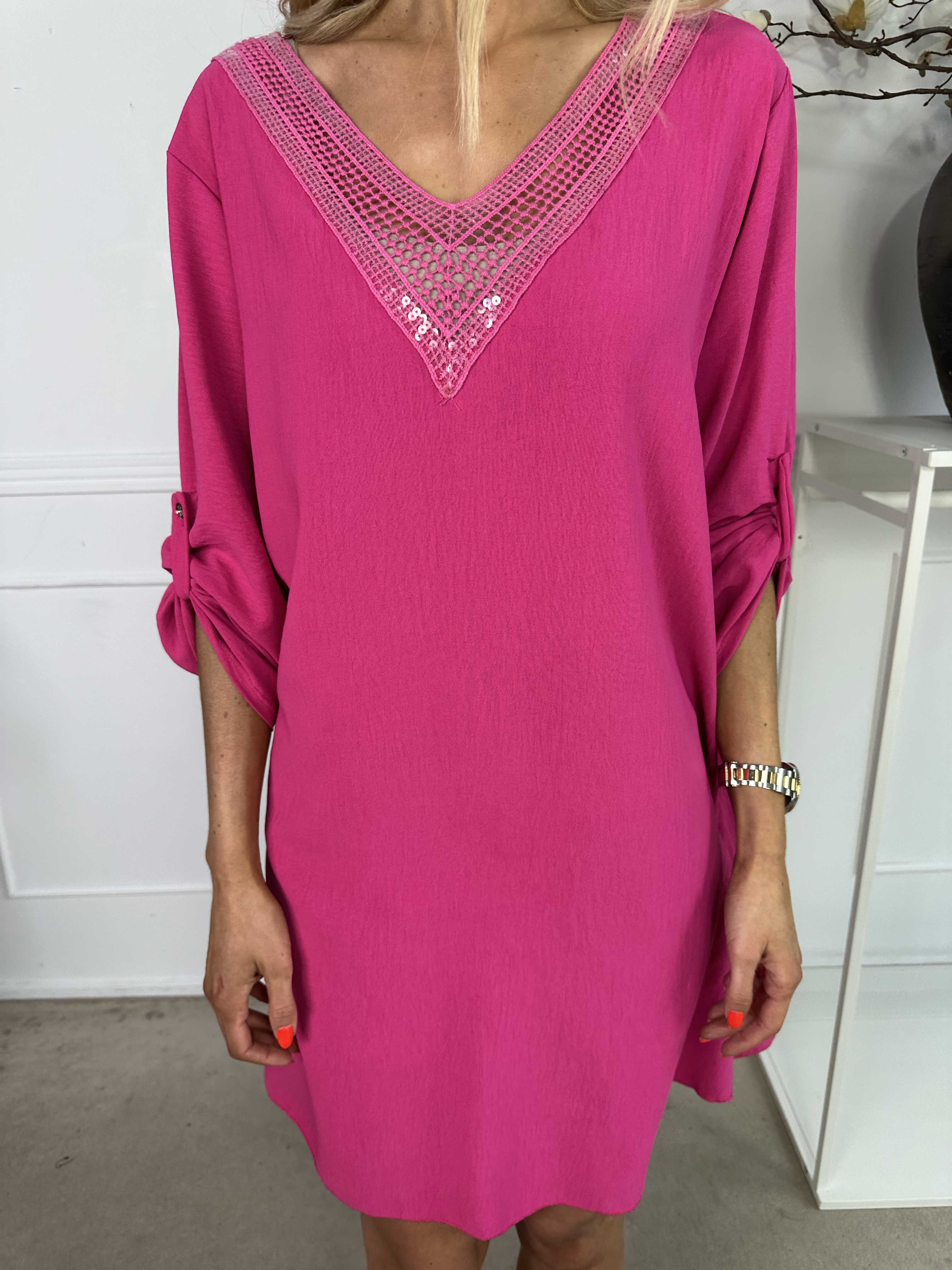 Lily - Tunikaklänning i viskos med V-ringning och paljetter